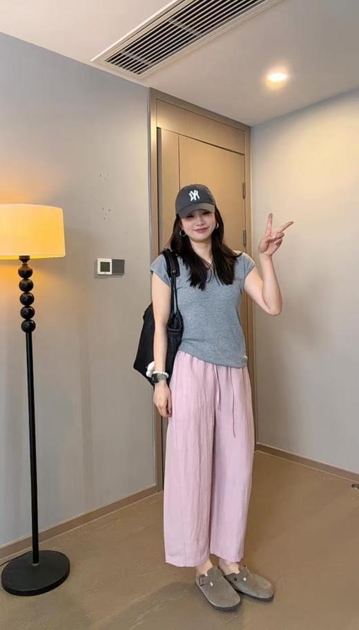 7798 女款 裸感莱赛尔亚麻宽松九分裤 WK885 商品图1