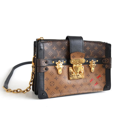 【95新】LV路易威登M43596老花拼色trunk clutch 软盒子单肩斜挎包女士180526AK02 商品图1