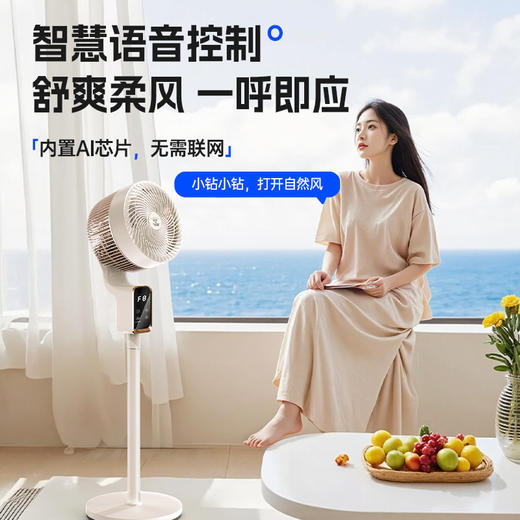 千元配置！8档风力、语音控制、扇叶抑菌！【钻石牌 空气循环扇 】内置香薰盒 语音遥控 立地台3用 12h定时 FX-L36AQR 商品图1