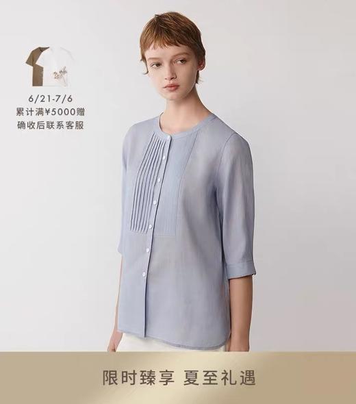 小禾同款100%苎麻设计感风琴褶高奢衬衫 商品图0