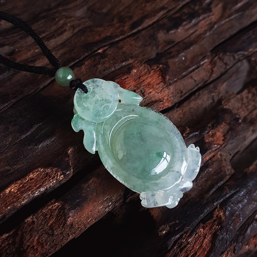 【天然正品】A货翡翠 天然细腻冰种飘花龙龟抱财（招财纳福）翡翠吊坠项链 190526XY17 商品图6