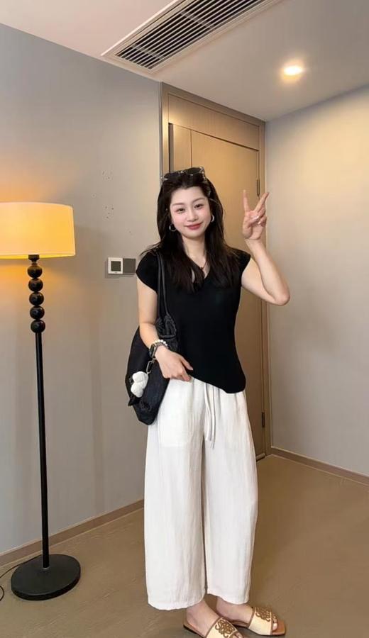 7798 女款 裸感莱赛尔亚麻宽松九分裤 WK885 商品图3