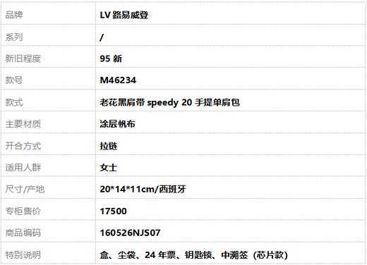 【95新】LV路易威登M46234老花黑肩带speedy 20手提单肩包女士160526NJS07 商品图11