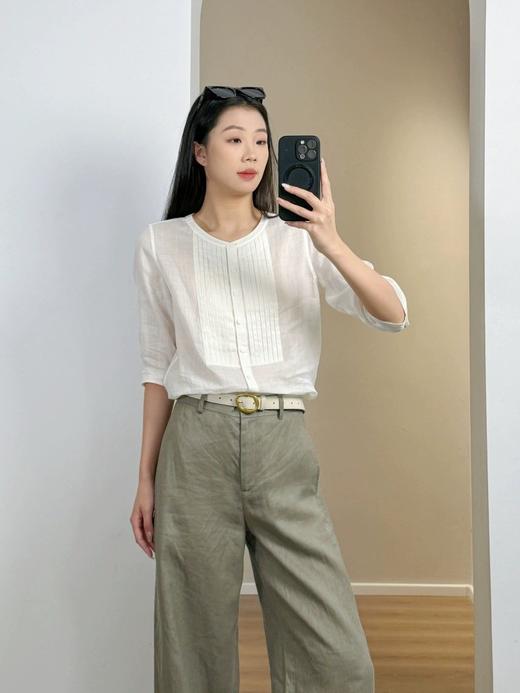 小禾同款100%苎麻设计感风琴褶高奢衬衫 商品图13
