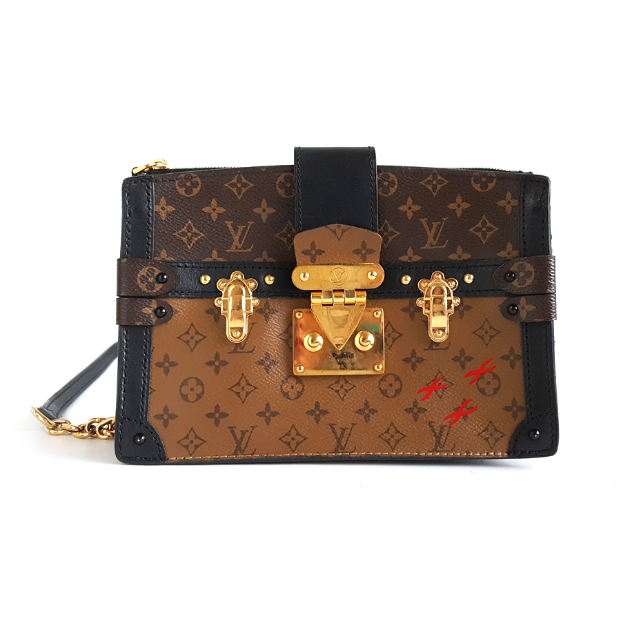 【95新】LV路易威登M43596老花拼色trunk clutch 软盒子单肩斜挎包女士180526AK02