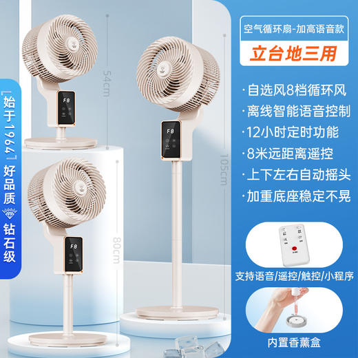 千元配置！8档风力、语音控制、扇叶抑菌！【钻石牌 空气循环扇 】内置香薰盒 语音遥控 立地台3用 12h定时 FX-L36AQR 商品图5