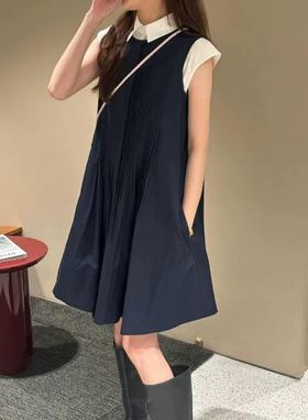 C*s同款藏青褶裥连衣裙+白色A字上衣