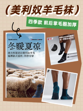 【69.9元6双】肌动美利奴羊毛春夏秋越野跑步袜专业薄款马拉松袜毛巾底户外登山徒步羊毛袜