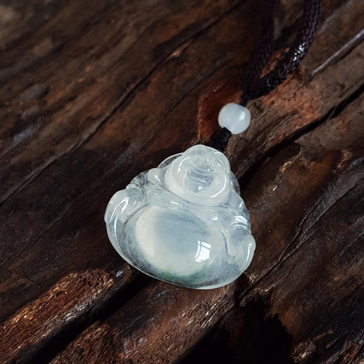 【天然正品】A货翡翠天然细腻冰种飘蓝花佛公造型翡翠吊坠项链200526XY15 商品图4