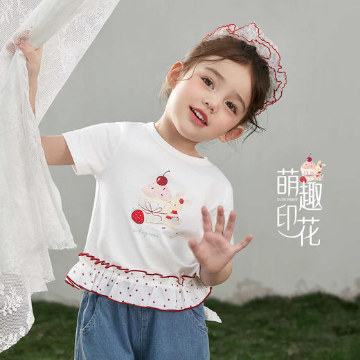 jellybaby女童短袖甜美花边上衣薄款透气小童t恤宝JXG62347★ 商品图3