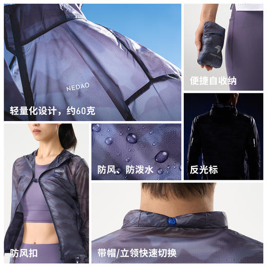 NEDAO内道新品轻量印花皮肤衣男女同款防风可自收纳户外跑步运动外套 商品图1