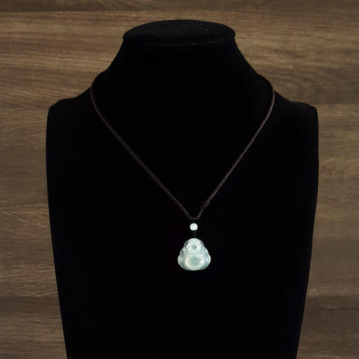 【天然正品】A货翡翠天然细腻冰种飘蓝花佛公造型翡翠吊坠项链200526XY15 商品图8