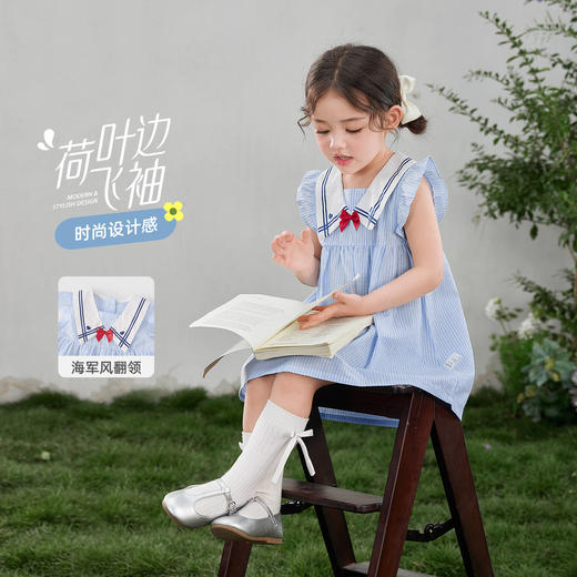 jellybaby【法式蝴蝶结儿童连衣裙】中童舒适时尚女童梭织裙JQG62100★ 商品图3