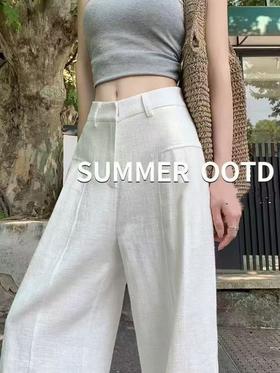 “轻氧森系”棉麻阔腿裤  女夏薄款直筒西装棉麻裤子老钱风休闲裤