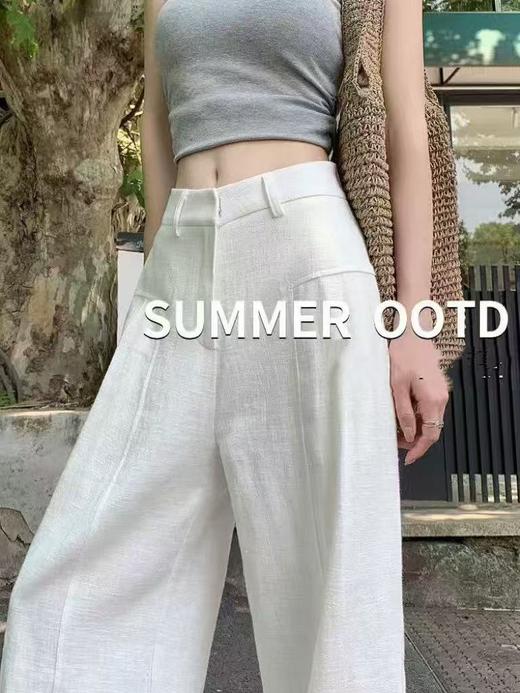 “轻氧森系”棉麻阔腿裤  女夏薄款直筒西装棉麻裤子老钱风休闲裤 商品图0