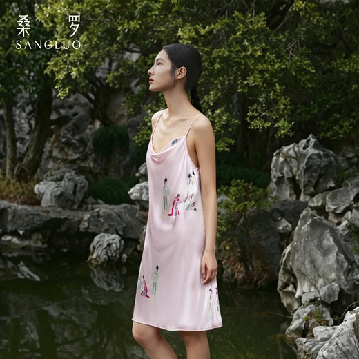 游园惊梦』桑罗戏曲印花真丝睡裙100%桑蚕丝吊带裙家居服2026新款 商品图6