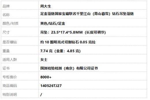 周大生足金项链国家宝藏联名千里江山（青山暮雪）钻石吊坠项链140526TJ27 商品图7