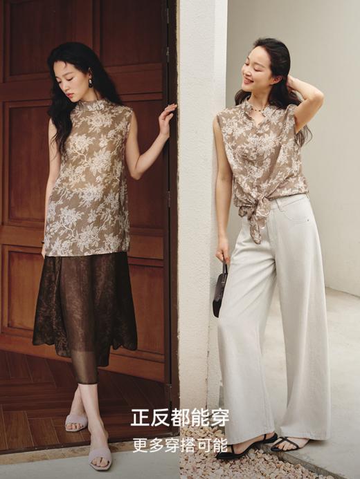 沉香花影100%苎麻印花无袖上衣FCG2TOP062 商品图2
