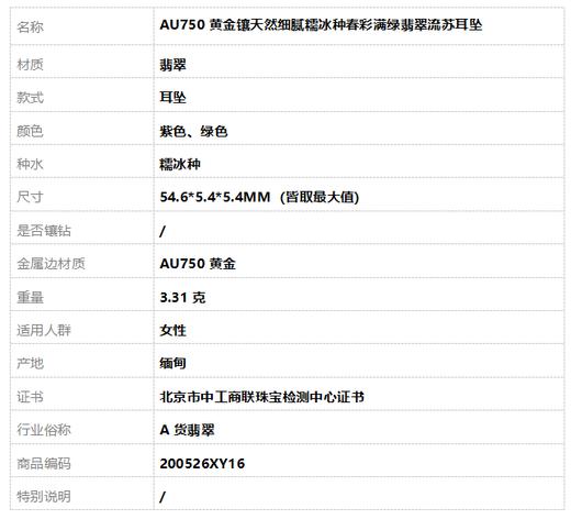【天然正品】A货翡翠AU750黄金镶天然细腻糯冰种春彩满绿翡翠流苏耳坠200526XY16 商品图6