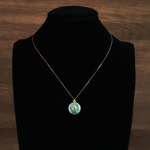 【天然正品】A货翡翠AU750黄金镶钻镶天然细腻冰种飘蓝花平安扣翡翠吊坠项链200526XY17 商品图7