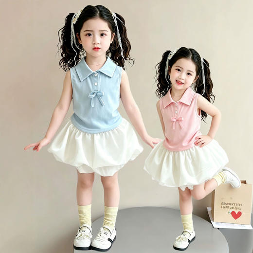 【温柔显白❗轻盈飘逸】女童连衣裙2026夏季新款超可爱百搭翻领无袖蓬蓬裙宝宝花苞公主裙。xc★深秘心选 商品图0