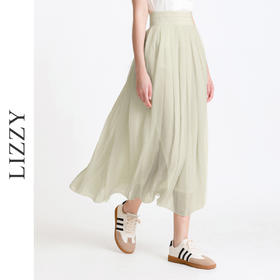 LIZZY 时尚文艺风高腰百褶裙飘逸百搭中长款a字半身裙5020