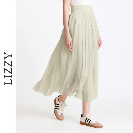 LIZZY 时尚文艺风高腰百褶裙飘逸百搭中长款a字半身裙5020 商品图0
