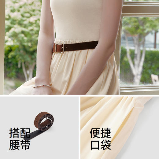 森马连衣裙女夏季V领荷叶边长裙腰带2026新款复古优雅百搭背心裙 商品图3