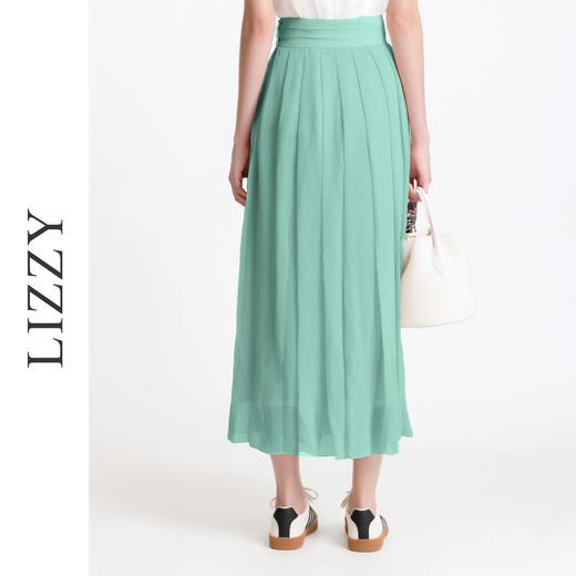 LIZZY 时尚文艺风高腰百褶裙飘逸百搭中长款a字半身裙5020 商品图1