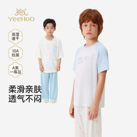 英氏儿童家居服套装夏季新款男童短袖短裤两件套透气短袖居家服