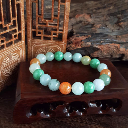 【天然正品】A货翡翠 天然细腻福禄寿多色糯冰种约10.7MM翡翠圆珠手串 210526XY31 商品图5