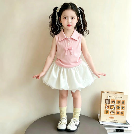 【温柔显白❗轻盈飘逸】女童连衣裙2026夏季新款超可爱百搭翻领无袖蓬蓬裙宝宝花苞公主裙。xc★深秘心选 商品图3