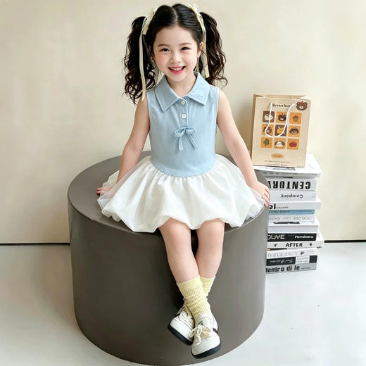 【温柔显白❗轻盈飘逸】女童连衣裙2026夏季新款超可爱百搭翻领无袖蓬蓬裙宝宝花苞公主裙。xc★深秘心选 商品图2