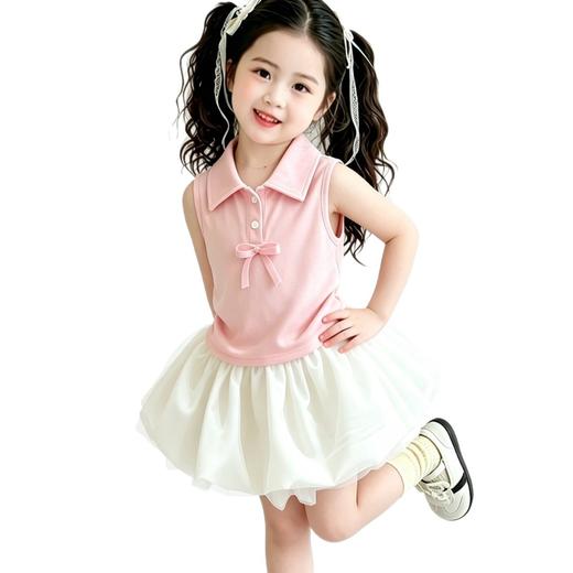 【温柔显白❗轻盈飘逸】女童连衣裙2026夏季新款超可爱百搭翻领无袖蓬蓬裙宝宝花苞公主裙。xc★深秘心选 商品图4