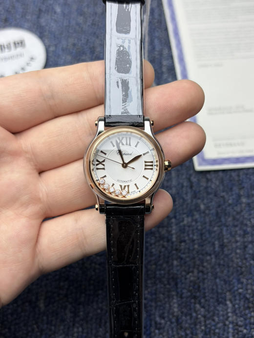 专柜同步新款 NR萧邦快乐钻系列30mm 五钻 机械女表 美洲鳄鱼皮表带 商品图1