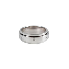 【95新】PIAGET伯爵18K白金宽版时来运转镶7钻戒指60号中性款180526TJ34
