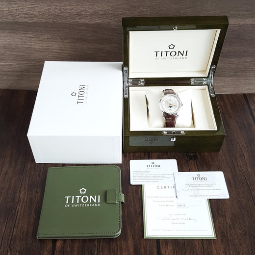 【全新】TITONI梅花94588 S-ST-635天文台认证自动机械机芯日期，星期，月份显示；月相41mm（男款）大师系列精钢170426NJ62 商品图1