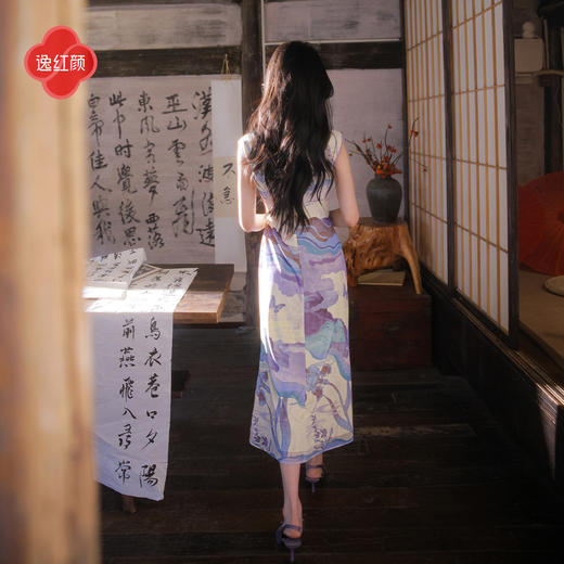 【多件多折】逸红颜《慕光》26年夏新手绘多彩仲夏夜之梦弹力网纱旗袍鱼尾裙女 商品图5