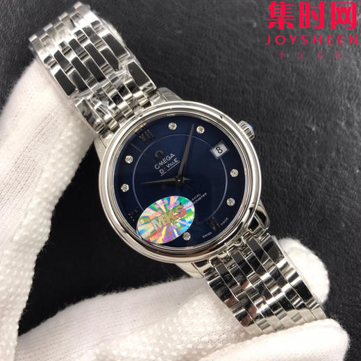 MKS欧米茄碟飞系列 蝶飞经典女款系列 蓝盘钻面 女士机械腕表 表盘尺寸：32.7*9.5mm 专柜原装尺寸 商品图1