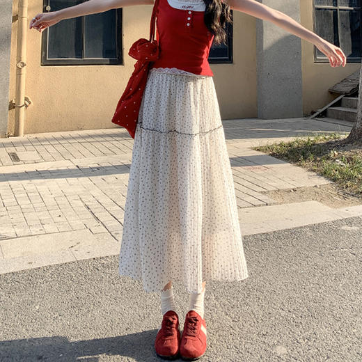 西遇白色碎花半身裙女2026夏季新款高腰显瘦压褶蛋糕裙百搭A字裙SS060432 商品图2