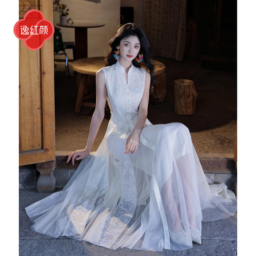 逸红颜《花织序》26夏新梦幻亮片蕾丝超大摆网纱插片提花连衣裙女 商品图2