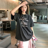 西遇水洗做旧短袖T恤女2026年夏季新款字母印花圆领宽松复古上衣SS060448 商品缩略图0