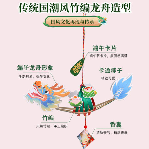 竹编挂饰新年手工龙舟小船diy材料包儿童编织创意装饰活动挂件 商品图3