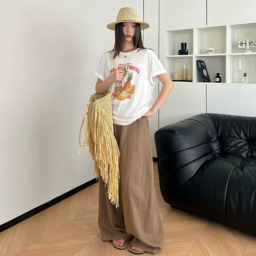 西遇韩系印花白色短袖T恤女2026年夏季新款圆领宽松显瘦百搭上衣SS060447 商品图1