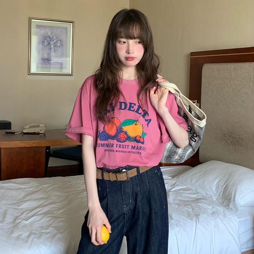 西遇韩系印花短袖T恤女2026年夏季新款纯棉圆领宽松显瘦百搭上衣SS060446 商品图0