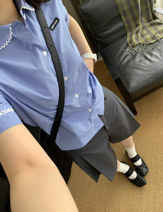 Miu系女士夏日学院风格纹短袖衬衫上衣5.25 商品图4