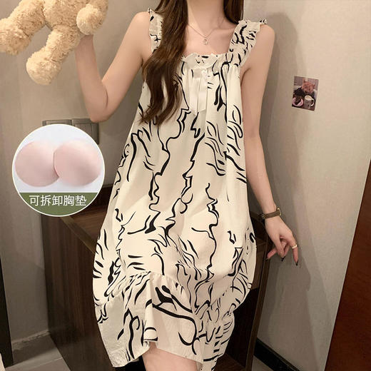 【夏日新款❗️超舒服的吊带睡裙】自带胸垫，免穿内衣文胸垫，超舒服！女薄款网红风背心睡衣加大码夏季泡泡纱家居服★美物社 商品图0