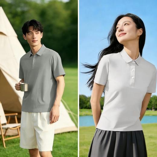【高端品质】情侣款冰氧翻领POLO衫 高弹冰感速干面料  简约四合扣设计 无痕压胶工艺 基础百搭 7A抗jun 触感清凉 顺垂有质感 商品图7