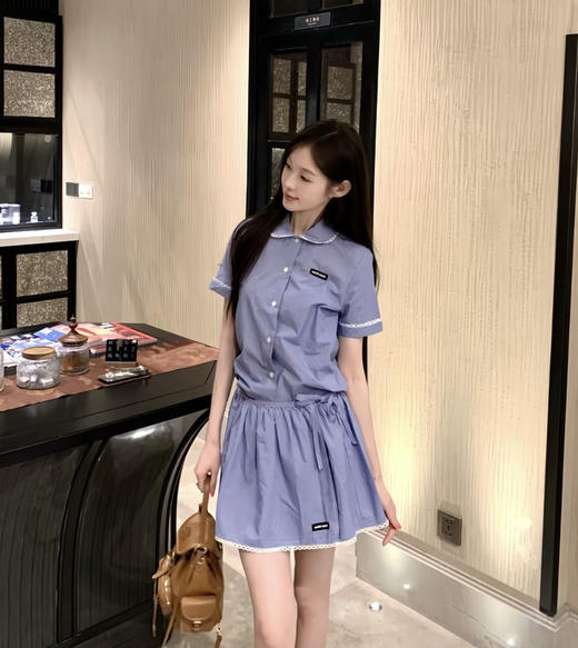 Miu系女士夏日学院风格纹短袖衬衫上衣5.25 商品图13