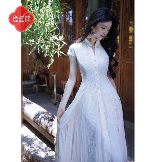 逸红颜《花织序》26夏新梦幻亮片蕾丝超大摆网纱插片提花连衣裙女 商品图3